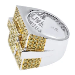 Men's Diamond Ring With 4 Carats Of Yellow Diamonds 14K White Gold -Its Hot Jewelry Shop 14k gold mens pave diamond ring 4 carats of yellow diamonds 890206 yd backwh