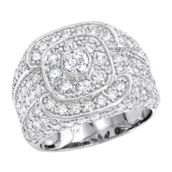 14K White Gold Men's Pave Round Diamond Ring 5.88ct