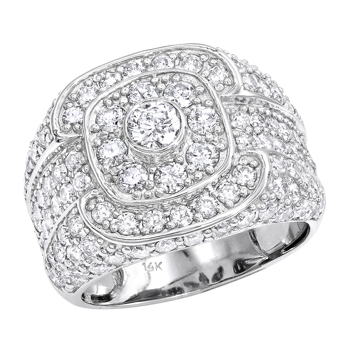 14K White Gold Men's Pave Round Diamond Ring 5.88ct 3 14K White Gold Men's Pave Round Diamond Ring 5.88ct