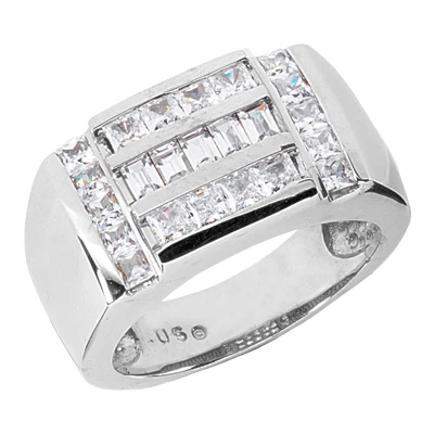 14K White Gold Men's Princess & Baguette Diamonds Ring 1.85ct 3 14K White Gold Men's Princess & Baguette Diamonds Ring 1.85ct