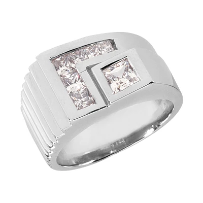 14K White Gold Men's Princess Diamonds Ring 0.97ct 3 14K White Gold Men's Princess Diamonds Ring 0.97ct