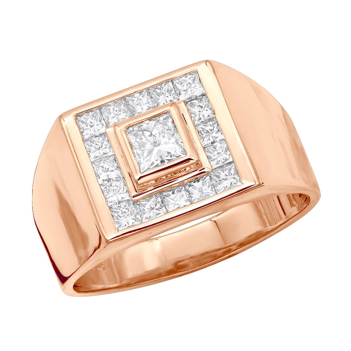 14K Yellow Gold Men's Princess Diamonds Ring 1.62ct 5 14K Yellow Gold Men's Princess Diamonds Ring 1.62ct - Image 3