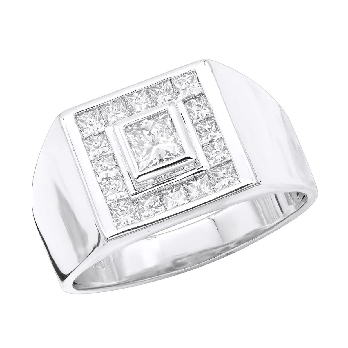 14K Yellow Gold Men's Princess Diamonds Ring 1.62ct 4 14K Yellow Gold Men's Princess Diamonds Ring 1.62ct - Image 2