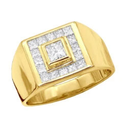 14K Yellow Gold Men's Princess Diamonds Ring 1.62ct