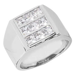 14K White Gold Men's Princess Diamonds Ring 2.43ct