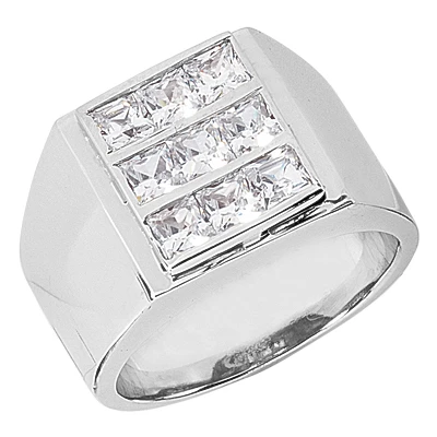 14K White Gold Men's Princess Diamonds Ring 2.43ct 3 14K White Gold Men's Princess Diamonds Ring 2.43ct