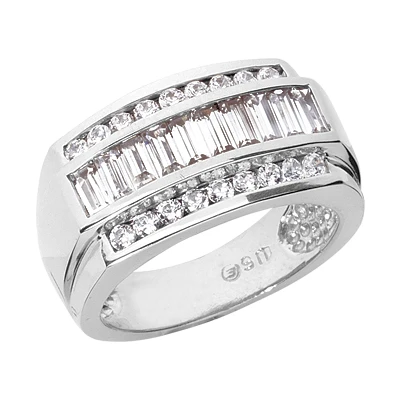 14K White Gold Men's Round & Baguette Diamonds Ring 2.26ct 3 14K White Gold Men's Round & Baguette Diamonds Ring 2.26ct