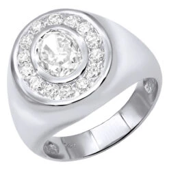 14K White Gold Men's Round & Oval Diamonds Ring 2.06ct