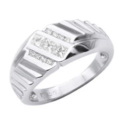 14K White Gold Men's Round & Princess Diamonds Ring 0.54ct
