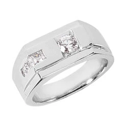 14K White Gold Men's Round & Princess Diamonds Ring 0.62ct