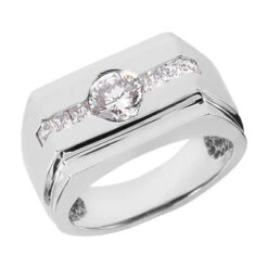14K White Gold Men's Round & Princess Diamonds Ring 1.27ct