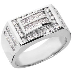 14K White Gold Men's Round & Princess Diamonds Ring 2.66ct