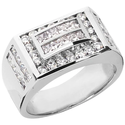 14K White Gold Men's Round & Princess Diamonds Ring 2.66ct 3 14K White Gold Men's Round & Princess Diamonds Ring 2.66ct