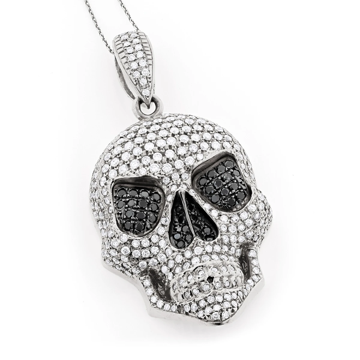 14K Yellow Gold Men's White Black Diamond Skull Pendant 9.17ct 4 14K Yellow Gold Men's White Black Diamond Skull Pendant 9.17ct - Image 2