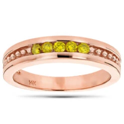 14K Yellow Gold Men's Women's Yellow Diamond Wedding Band 5 Stone Anniversary Ring -Its Hot Jewelry Shop 14k gold mens womens yellow diamond wedding band 5 stone anniversary ring ro