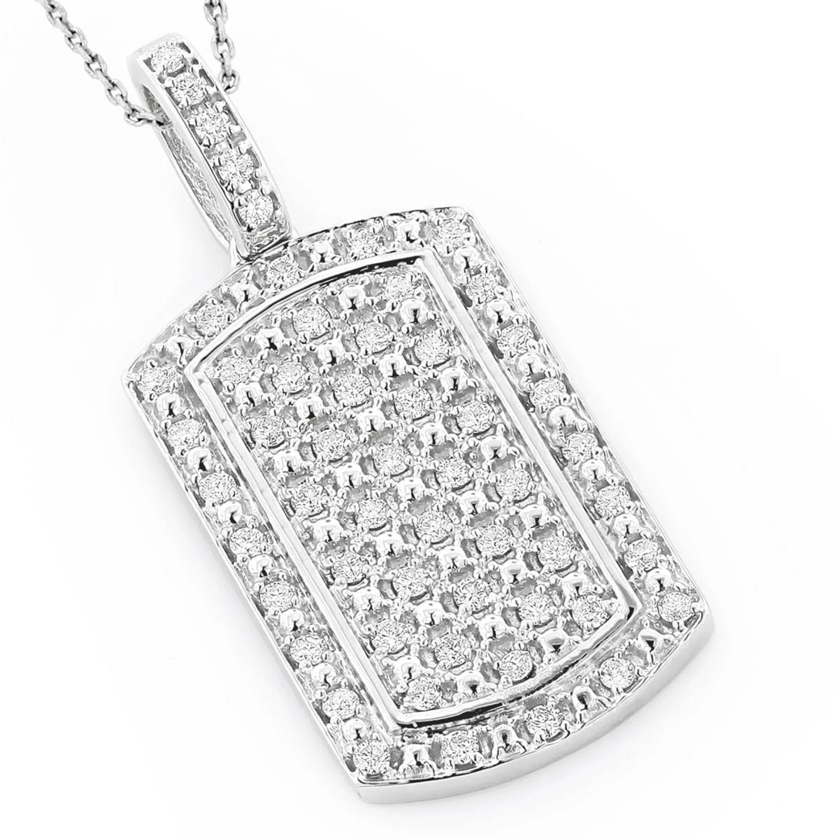 Luxurman 14K White Gold Mini Diamond Dog Tag Pendant W VS Diamonds 0.7ct 3 Luxurman 14K White Gold Mini Diamond Dog Tag Pendant W VS Diamonds 0.7ct