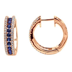 14K White Gold Natural Blue Sapphire And Diamond Huggie Earrings For Women 1ct -Its Hot Jewelry Shop 14k gold natural blue sapphire and diamond huggie earrings for women 085ct ro