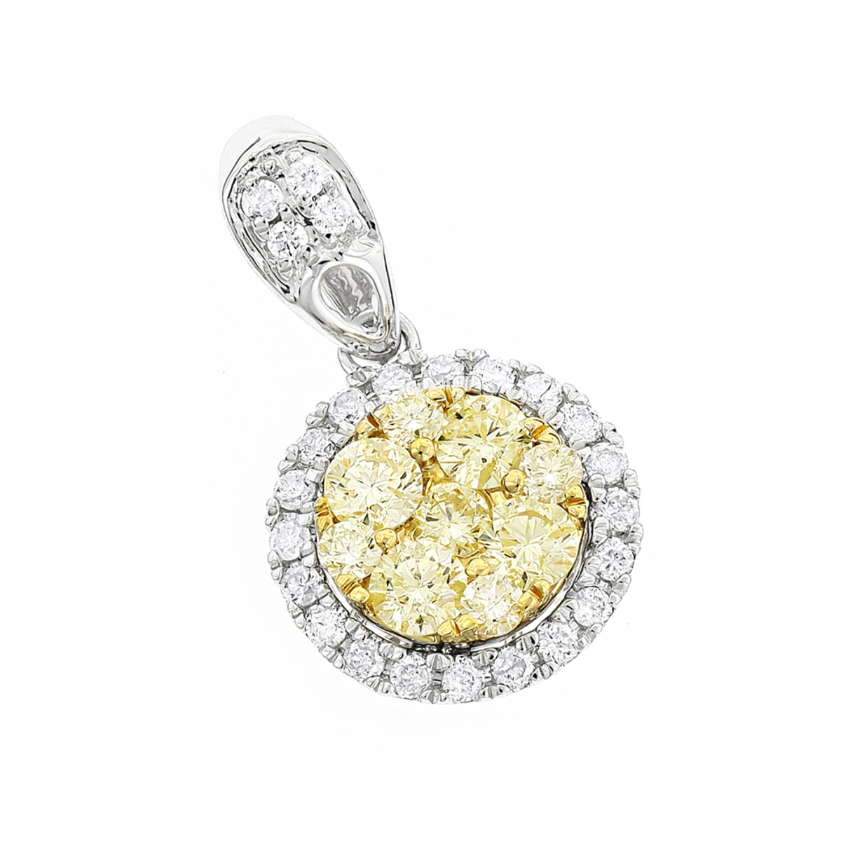 14K White Gold Natural Yellow Diamonds Ladies Circle Pendant 1 Carat 3 14K White Gold Natural Yellow Diamonds Ladies Circle Pendant 1 Carat