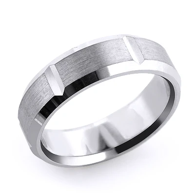 14K White Gold Ornamented Men's Wedding Band 3 14K White Gold Ornamented Men's Wedding Band