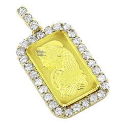 14K Yellow Gold Pamp Suisse Bar Diamond Pendant 2.5ct Dog Tag