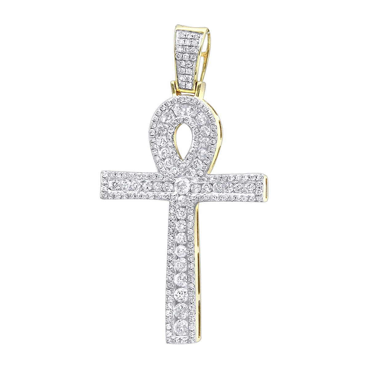 14K Yellow Gold Pave Ankh Diamond Cross Pendant For Men Egyptian Symbol Of Life 3 14K Yellow Gold Pave Ankh Diamond Cross Pendant For Men Egyptian Symbol Of Life