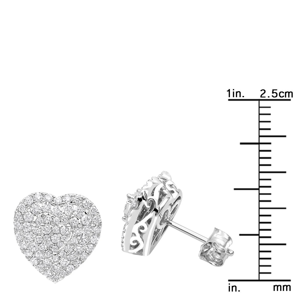 14K White Gold Pave Diamond Heart Earrings For Women 1 Carat Diamond Studs 8 14K White Gold Pave Diamond Heart Earrings For Women 1 Carat Diamond Studs - Image 6