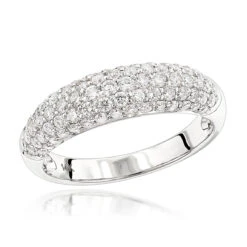 Unique Diamond Wedding Band For Women 14K White Gold Pave Diamond Ring 1.3ct