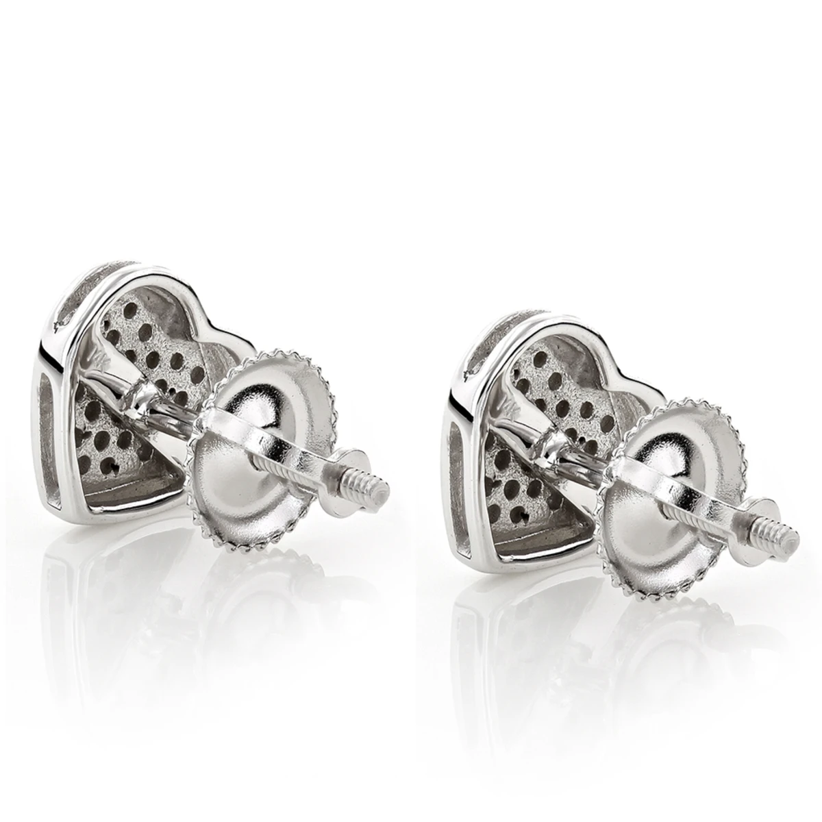 14K White Gold Pave Heart Diamond Stud Earrings 0.33ct 6 14K White Gold Pave Heart Diamond Stud Earrings 0.33ct - Image 4