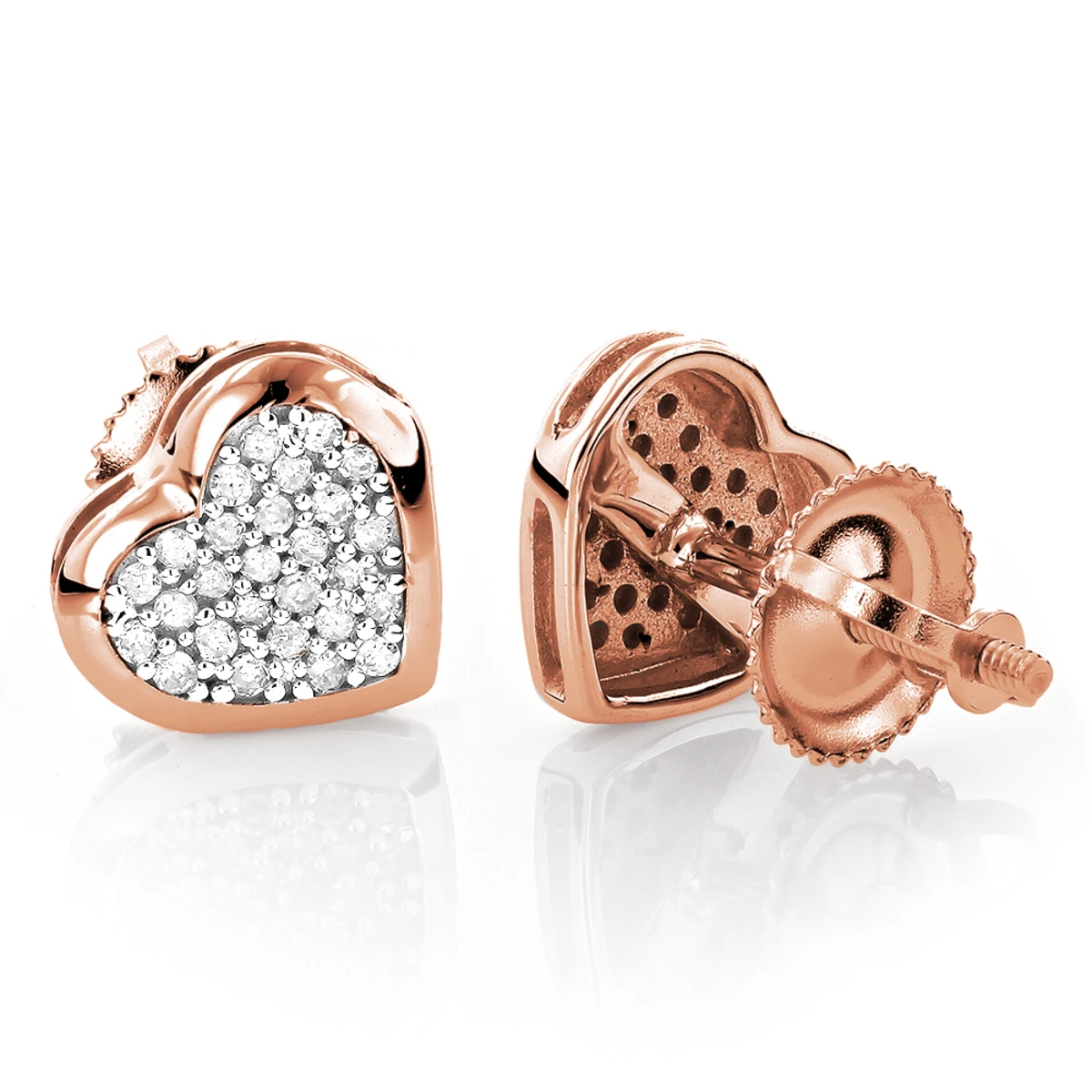 14K White Gold Pave Heart Diamond Stud Earrings 0.33ct 5 14K White Gold Pave Heart Diamond Stud Earrings 0.33ct - Image 3