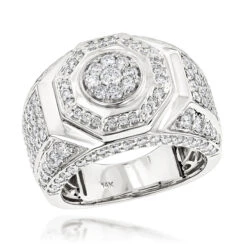 14K White Gold Pave Set Men's Diamond Ring 3.42ct