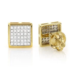 14K Yellow Gold Pave Set Round Diamond Studs Earrings 0.33ct