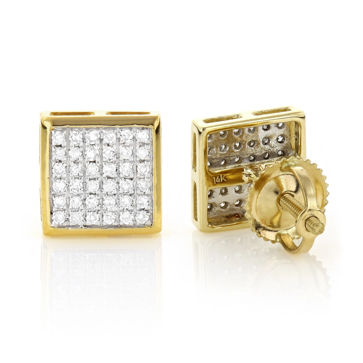 14K Yellow Gold Pave Set Round Diamond Studs Earrings 0.33ct 3 14K Yellow Gold Pave Set Round Diamond Studs Earrings 0.33ct