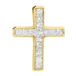 14K White Gold Princess Cut Diamond Cross Necklace 0.7ct -Its Hot Jewelry Shop 14k gold princess cut diamond cross necklace 060ct p 26539 ye