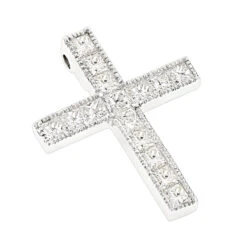 14K White Gold Princess Cut Diamond Cross Necklace 2.55ct