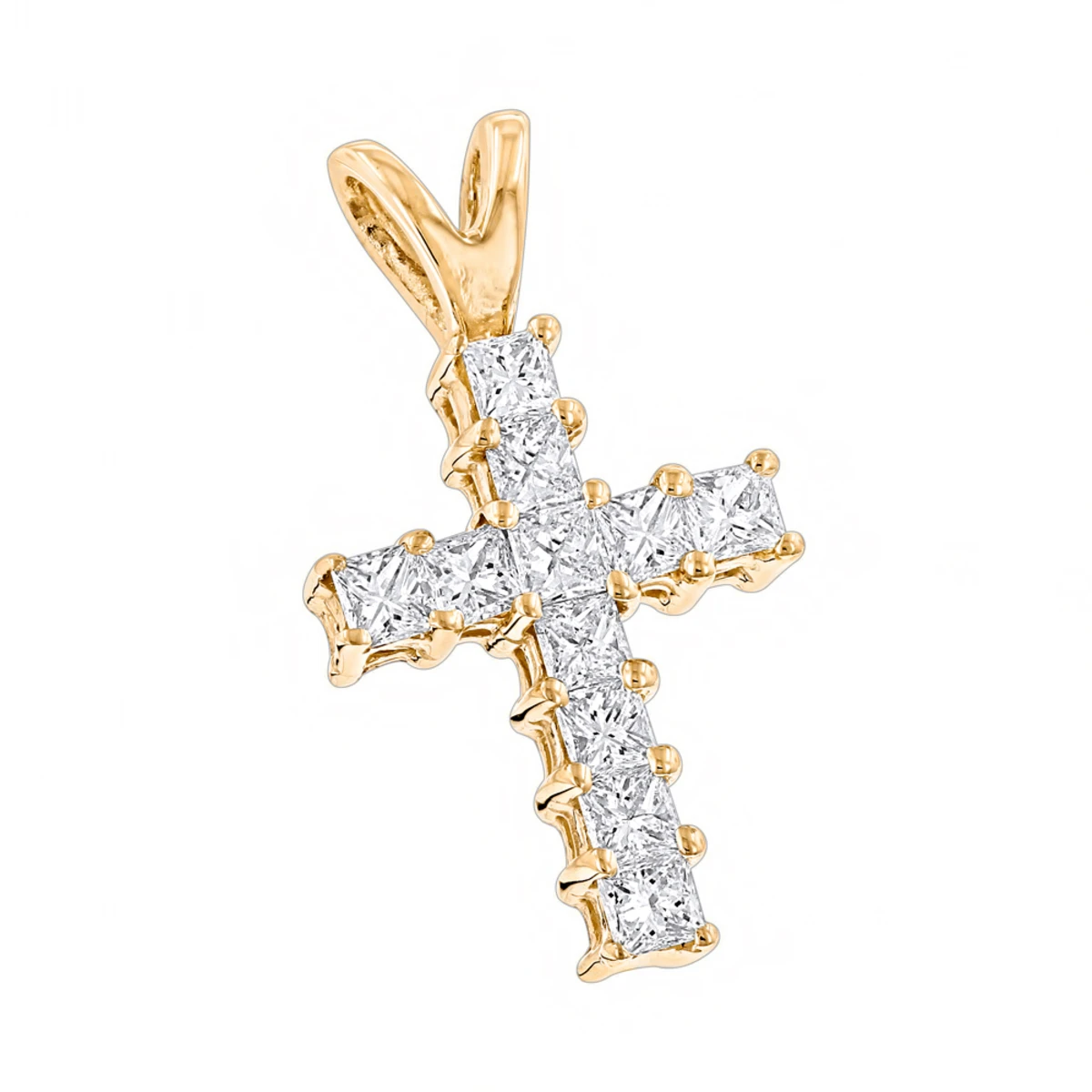 14K Yellow Gold Princess Cut Diamond Cross Pendant 0.55ct 3 14K Yellow Gold Princess Cut Diamond Cross Pendant 0.55ct