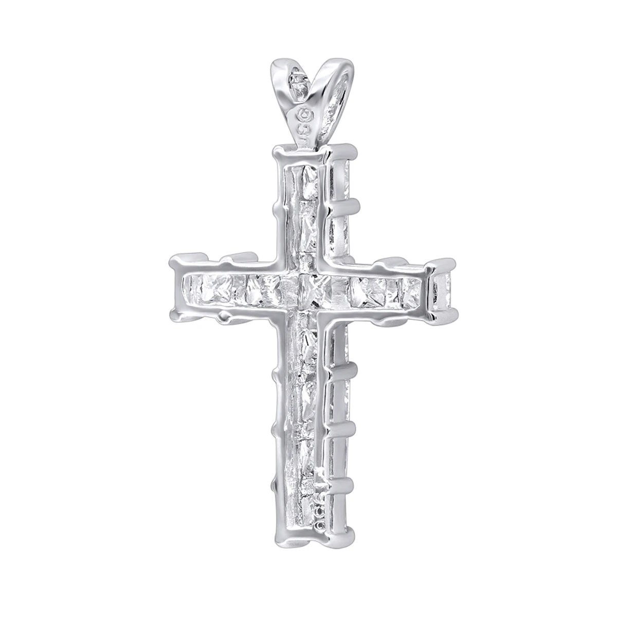 14K White Gold Princess Cut Diamond Cross Pendant 2.20ct 6 14K White Gold Princess Cut Diamond Cross Pendant 2.20ct - Image 4