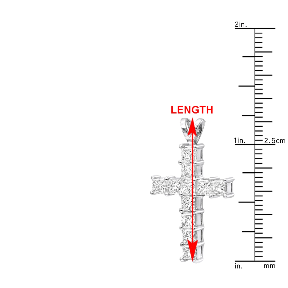 14K White Gold Princess Cut Diamond Cross Pendant 2.20ct 8 14K White Gold Princess Cut Diamond Cross Pendant 2.20ct - Image 6