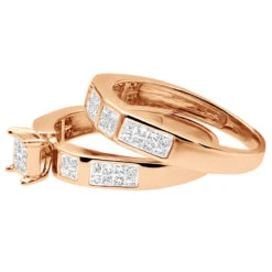 14K White Gold Invisible Set Princess Cut Diamond Engagement Ring Bridal Set 1.19 -Its Hot Jewelry Shop 14k gold princess cut diamond engagement ring set 119 p 6414 back rose