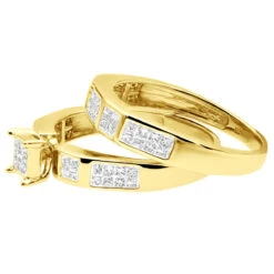 14K White Gold Invisible Set Princess Cut Diamond Engagement Ring Bridal Set 1.19 -Its Hot Jewelry Shop 14k gold princess cut diamond engagement ring set 119 p 6414 back yellow