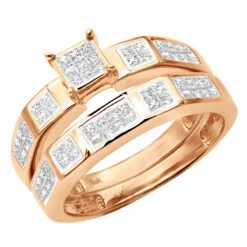 14K White Gold Invisible Set Princess Cut Diamond Engagement Ring Bridal Set 1.19 -Its Hot Jewelry Shop 14k gold princess cut diamond engagement ring set 119 p 6414 rose