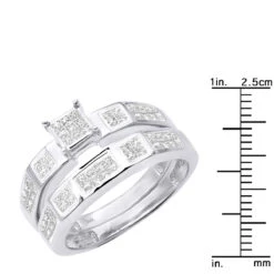 14K White Gold Invisible Set Princess Cut Diamond Engagement Ring Bridal Set 1.19 -Its Hot Jewelry Shop 14k gold princess cut diamond engagement ring set 119 p 6414 ruler white