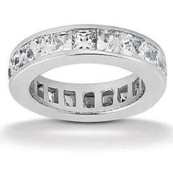 14K White Gold Princess Cut Diamond Eternity Band 3.40ct