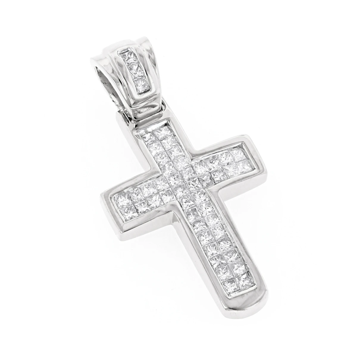 14K Yellow Gold Princess Diamond Cross Pendant 0.76ct 4 14K Yellow Gold Princess Diamond Cross Pendant 0.76ct - Image 2