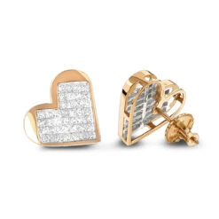 14K Yellow Gold Princess Diamond Heart Earrings 0.88ct -Its Hot Jewelry Shop 14k gold princess diamond heart earrings 088ct p 6337 ro