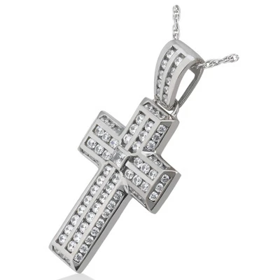 14K White Gold Princess & Round Diamond Cross Necklace 2.24ct 4 14K White Gold Princess & Round Diamond Cross Necklace 2.24ct - Image 2