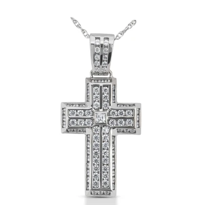 14K White Gold Princess & Round Diamond Cross Necklace 2.24ct 3 14K White Gold Princess & Round Diamond Cross Necklace 2.24ct