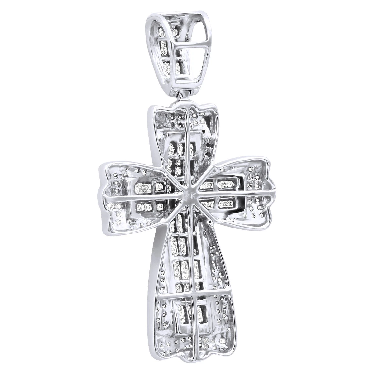 14K White Gold Princess & Round Diamond Cross Pendant 2.28ct 6 14K White Gold Princess & Round Diamond Cross Pendant 2.28ct - Image 4