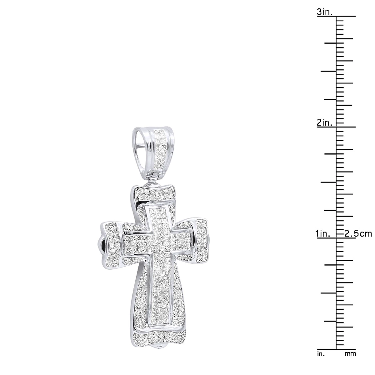 14K White Gold Princess & Round Diamond Cross Pendant 2.28ct 10 14K White Gold Princess & Round Diamond Cross Pendant 2.28ct - Image 8