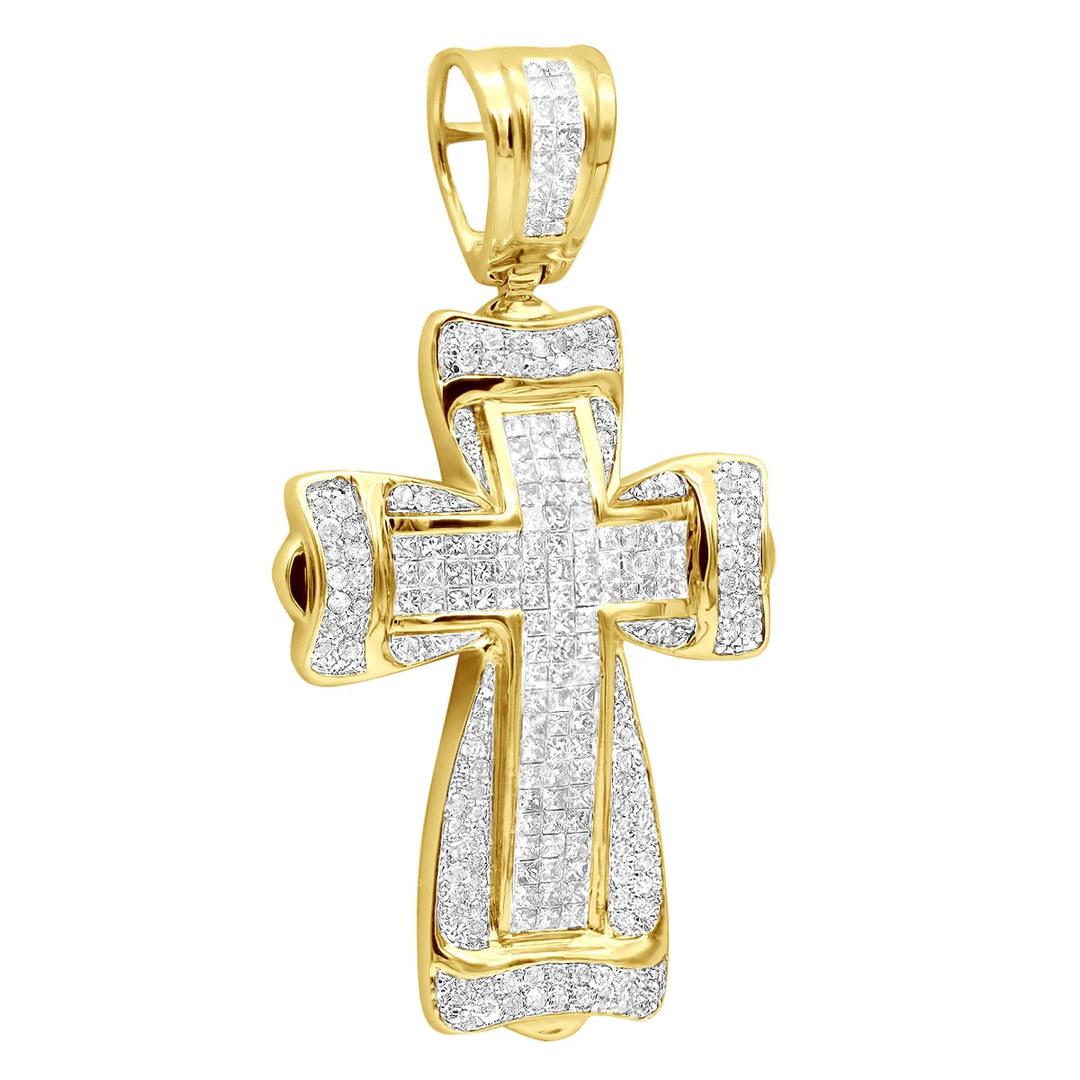 14K White Gold Princess & Round Diamond Cross Pendant 2.28ct 4 14K White Gold Princess & Round Diamond Cross Pendant 2.28ct - Image 2