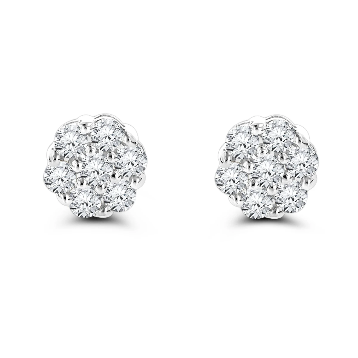 14K White Gold Prong Round Diamond Clusters Earrings 1ct Studs 3 14K White Gold Prong Round Diamond Clusters Earrings 1ct Studs